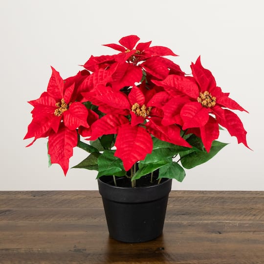 Nearly Natural 15.5" Artificial Potted Poinsettia Plant